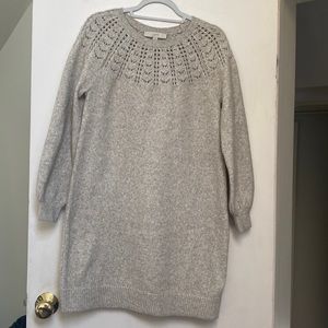 Loft Pointelle Yoke Sweater Dress Size Medium